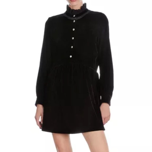 The Kooples Short Black Velvet Dress with Bijou Buttons. - Picture 5 of 15
